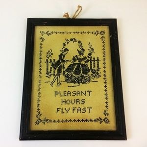 Vintage Framed Needlepoint Courting Couple Love